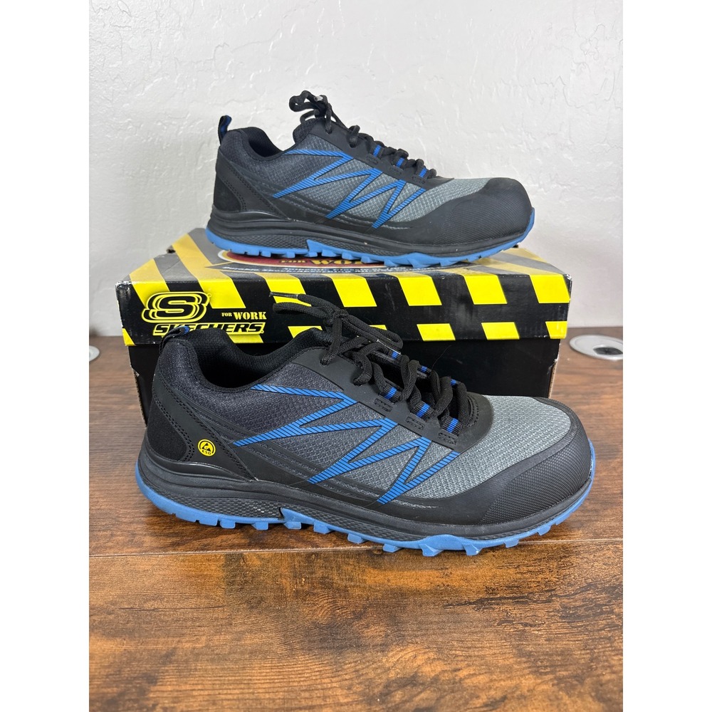 Skechers Work Cessnock Carrboro Alloy Toe Safety Shoes Black Blue Mens 200021